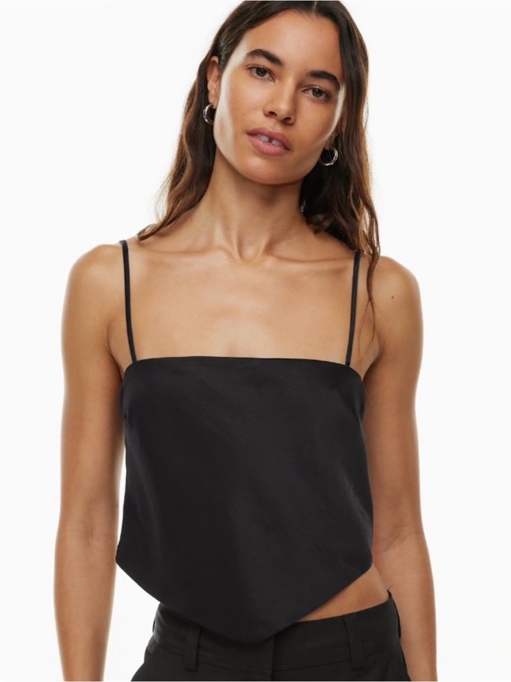 Sunday Best Black Satin Handkerchief Hem Cami aritzia